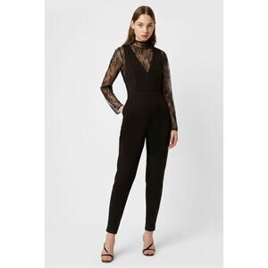 French Connection Lula Lace Black Jumpsuit 2 Sheer Mock Neck formal whimsigoth